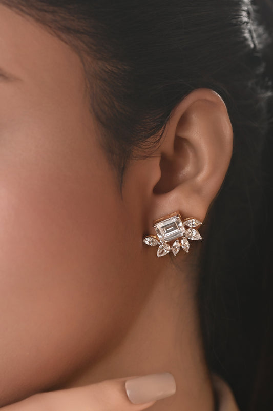 Swarovski Emerald Cut Stud with Floral Marquise Accents
