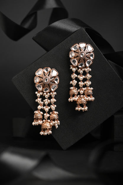 Oxidized Kundan Earrings with Pearls