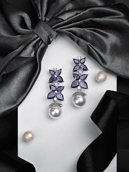 Mauve Earrings With A Pearl Drop