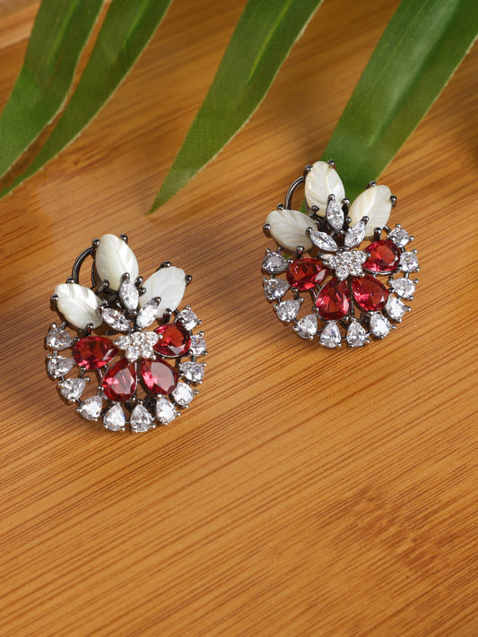 Oxidised Coloured Zircons With Natural Pearl - Red