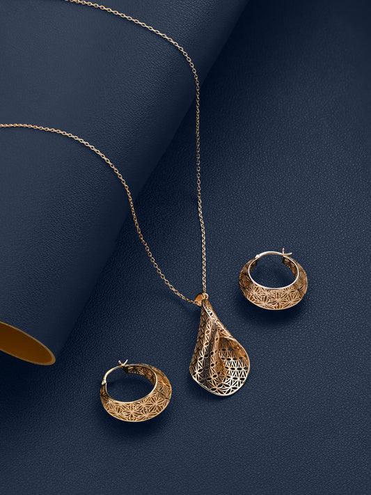 Intricate Mesh Work Pendent Set (Gold)