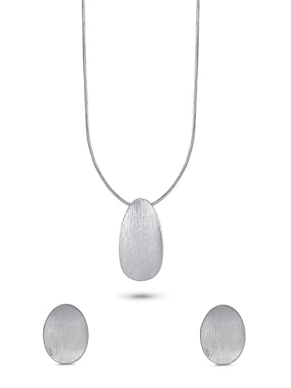 Rustic Pendent Set With Chain (Rhodium)