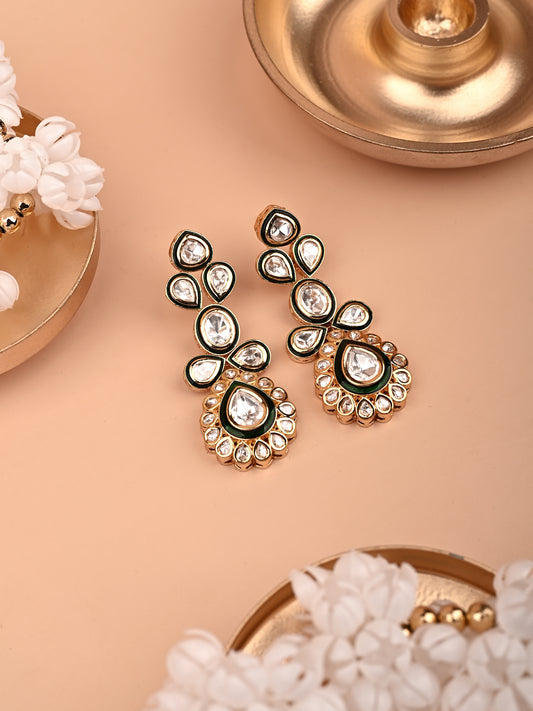Kundan Polki Earrings  With Green Meena
