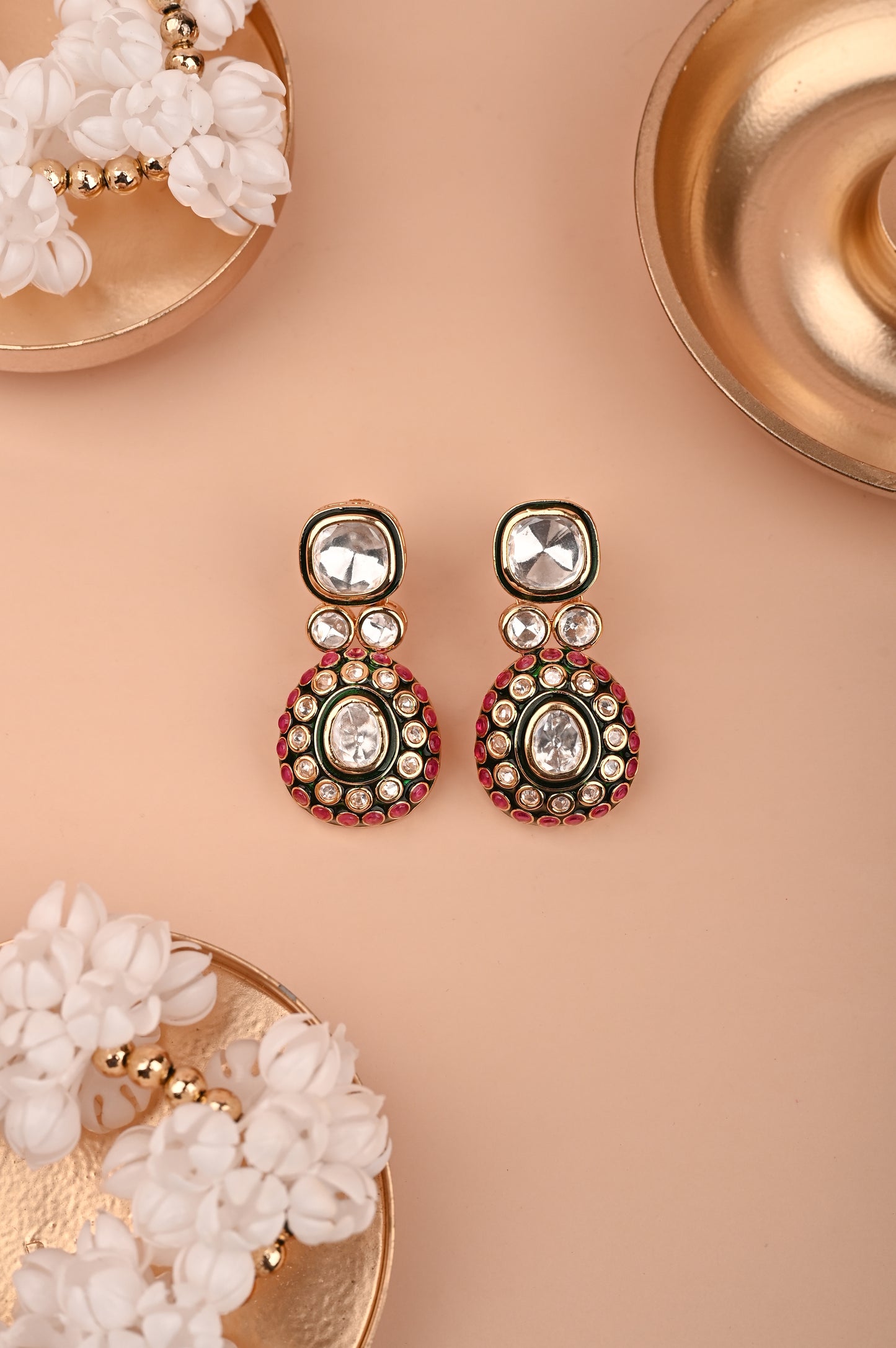 Traditional Polki Earrings With A Touch Of Ruby