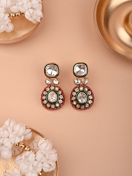 Traditional Polki Earrings With A Touch Of Ruby