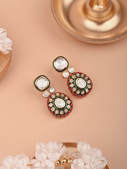 Traditional Polki Earrings With A Touch Of Ruby