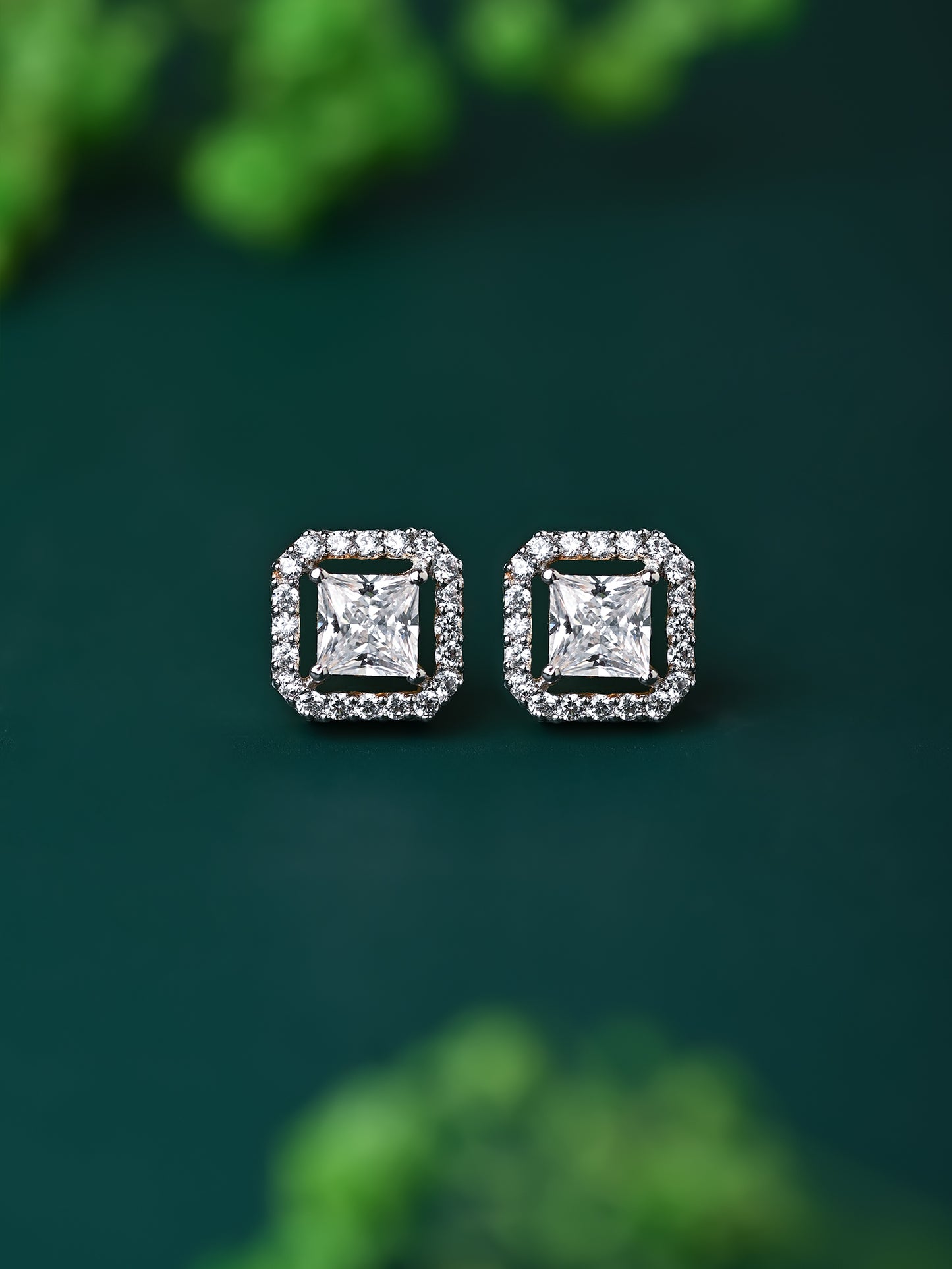 925 Sterling Silver Swarovski Princess Cut Studs With Halo
