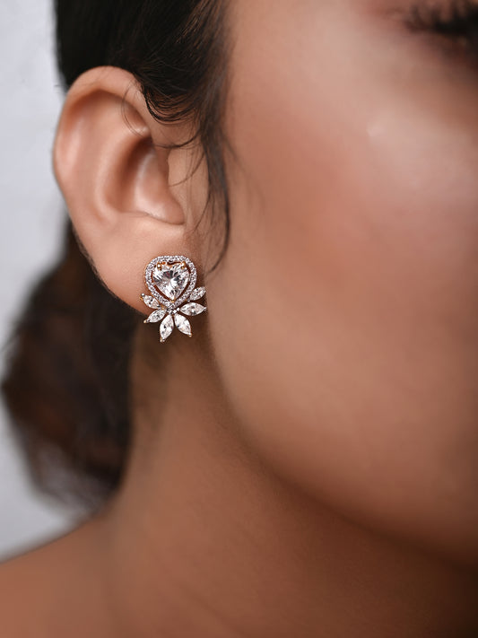 Swarovski Heart Shaped Stud With Halo & Accents (Gold Silver Polish)