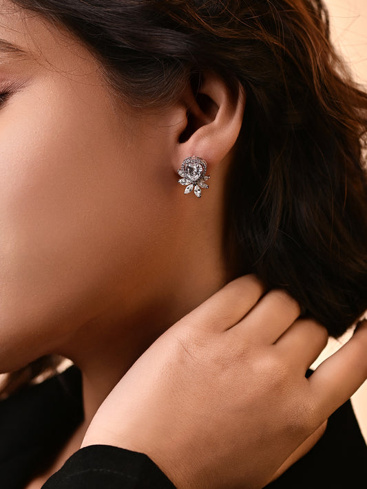 Swarovski Heart Shaped Stud With Halo & Accents (Rhodium Polish)