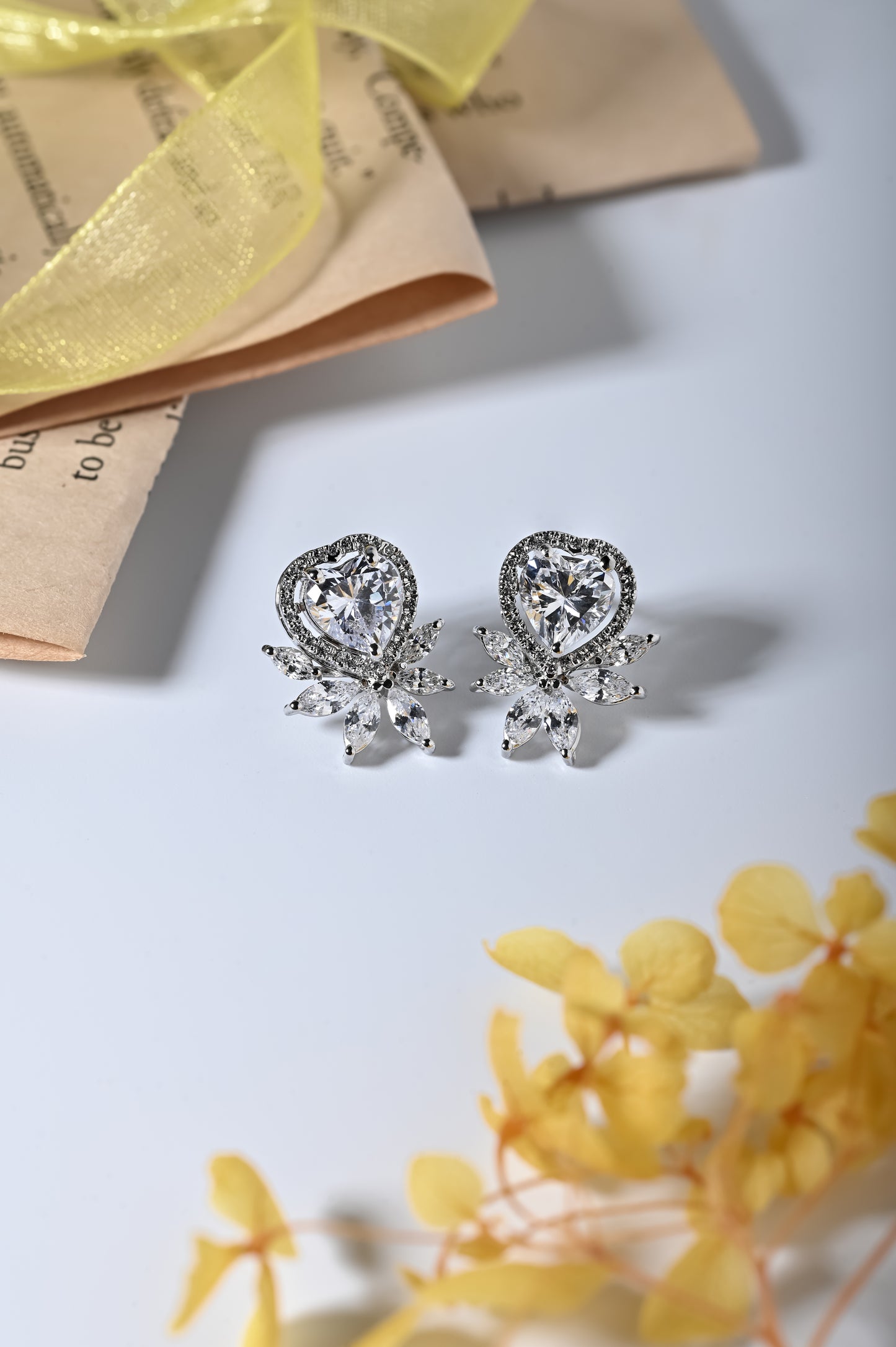 Swarovski Heart Shaped Stud With Halo & Accents (Rhodium Polish)