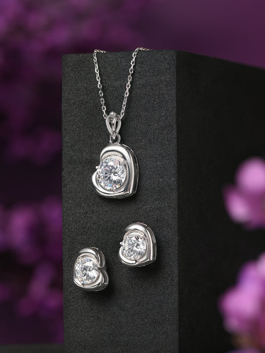 925 Sterling Silver Titlted Hear Pendant Set