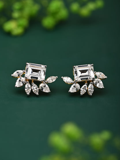 Swarovski Emerald Cut Stud with Floral Marquise Accents