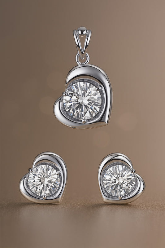 Stylish Tilted Heart Swarovski Pendant Set