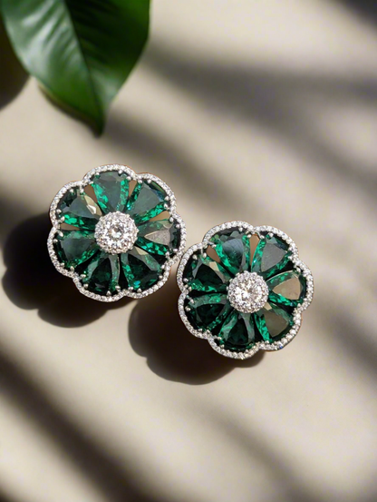 Floral Zircon Diamond Earrings