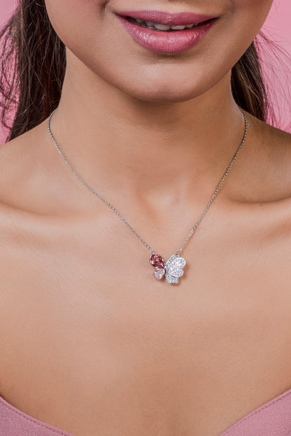 Pink Swarovski Crystal Butterfly Pendant