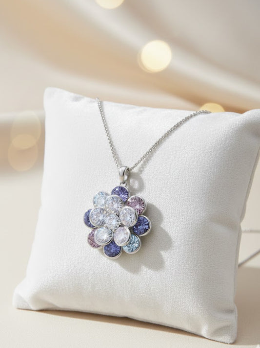 Shades Of Purple Swarovski Crystals In Rotating Flower Pendant