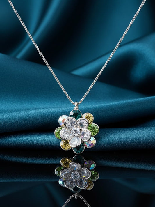 Shades Of Green Swarovski Crystals In Rotating Flowers Pendant