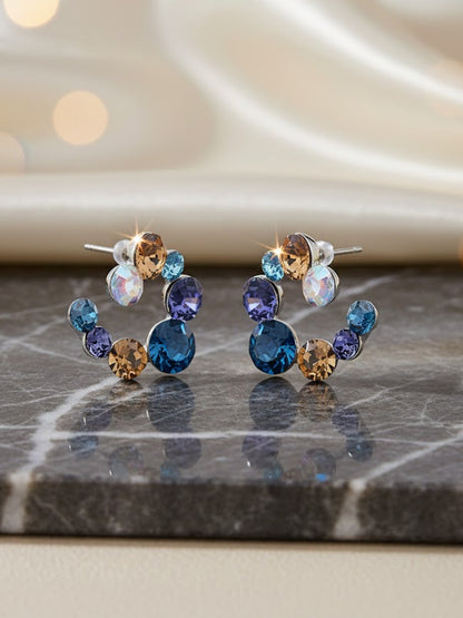 Shades of Blue Swarovski C Shape Crystal Earrings