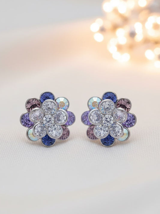 Shades Of Purple Swarovski Crystals In Rotating Flowers Earrings