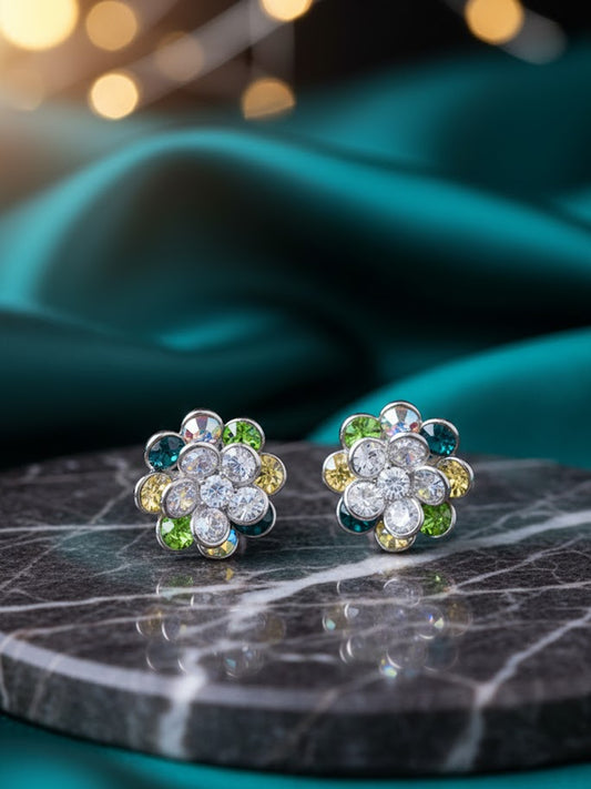 Shades Of Green Swarovski Crystals In Rotating Flowers Earrings