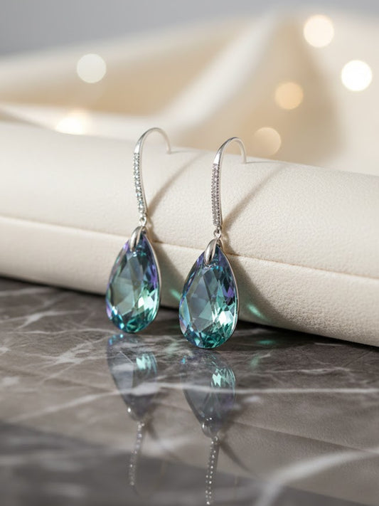 Blue Tear Drop Swarovski Crystal Earrings