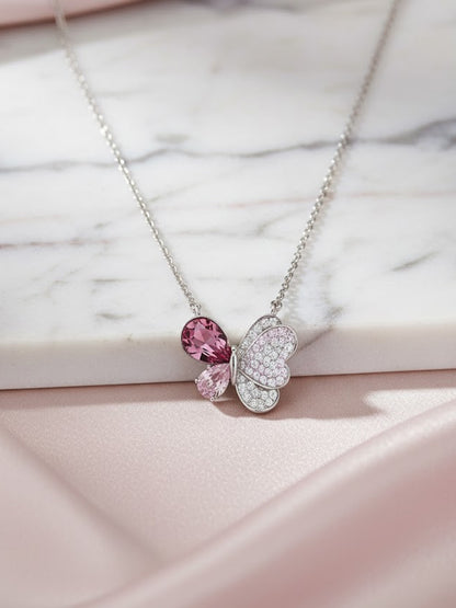 Pink Swarovski Crystal Butterfly Pendant