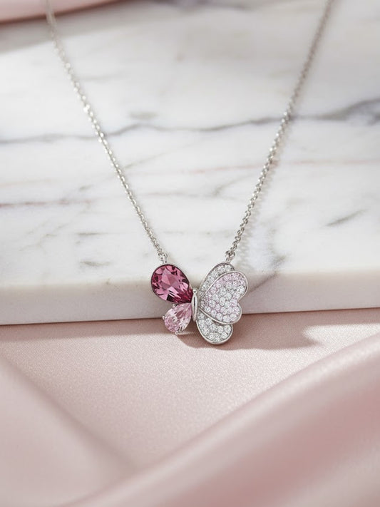 Pink Swarovski Crystal Butterfly Pendant