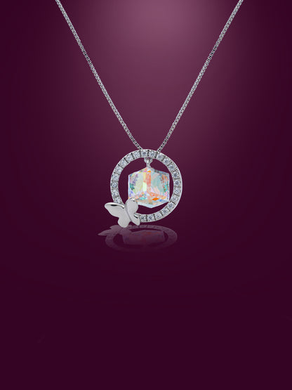Rainbow Cube Swarovski Crystal With Halo Pendant