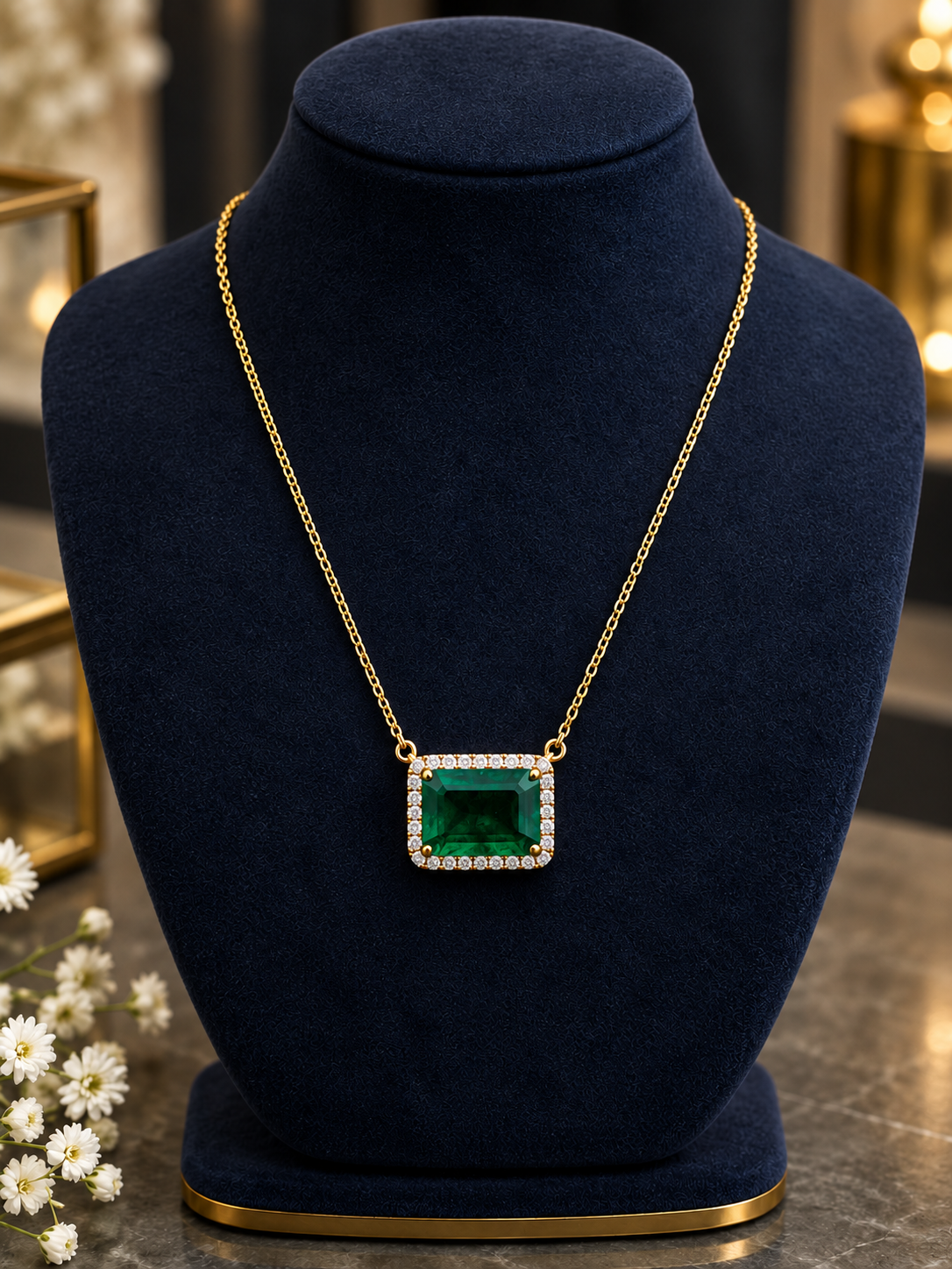 925 Sterling Silver Emerald Green Chain Pendant