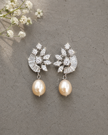 925 Sterling Silver Fresh Water Pearl Swarovski  Earrings