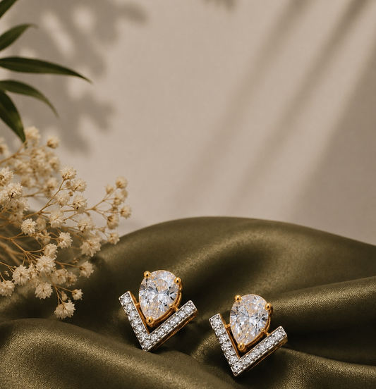 925 Sterling Silver Drop Swarovski Crystal Classic Earings- Gold Look