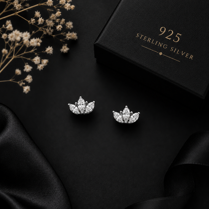 925 Sterling Silver Swarovski Marquise Lotus Studs