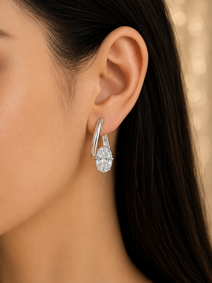 925 Sterling Silver Swarovski Oval Crystal Hoops