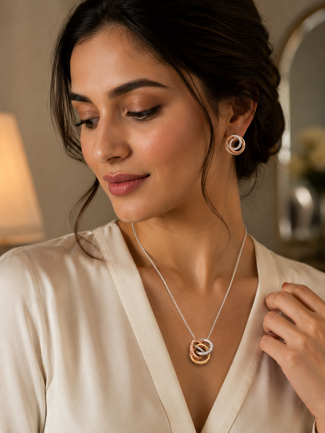 925 Sterling Silver Interlocked Pendent Set