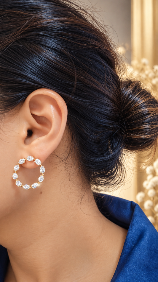 925 Sterling Silver Swarovski Oval Crystal C shape Earings