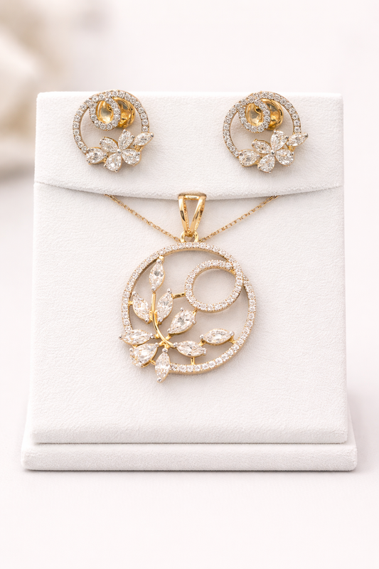 925 Sterling Silver Swarovski Crystal Floral Pendant Set