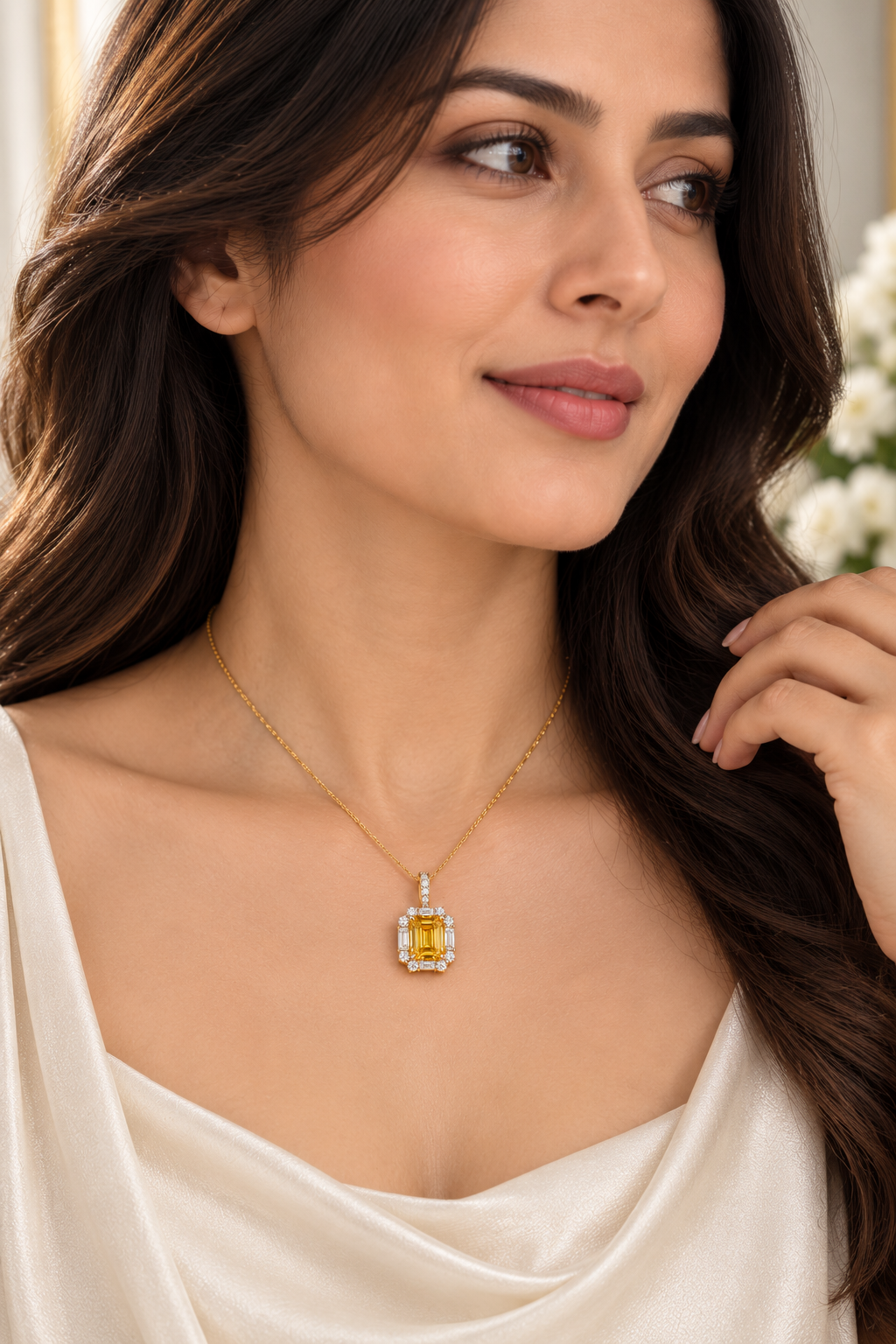 925 Sterling Silver Topaz  Swarovski Pendant