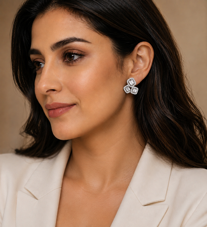 925 Sterling Silver Swarovski Octo And Princess Cut Studs