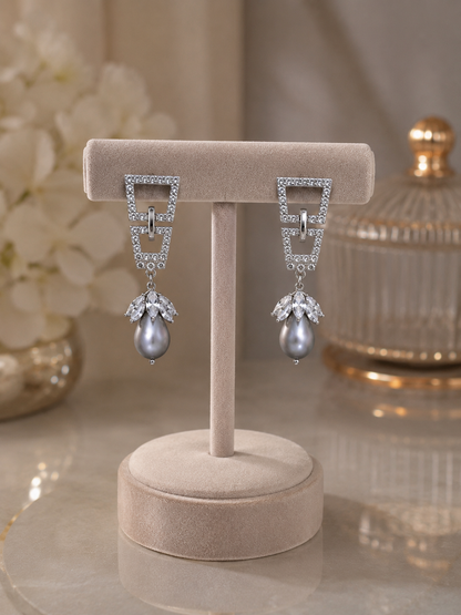 925 Sterling Silver Swarovski Danglers With A Fresh Water Grey Pearl Drop