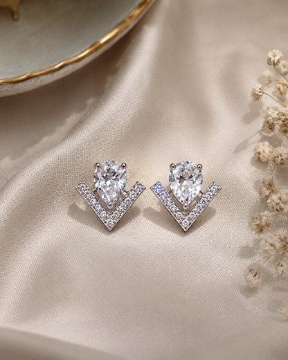 925 Sterling Silver Drop Swarovski Crystal Classic Earings- Silver Look