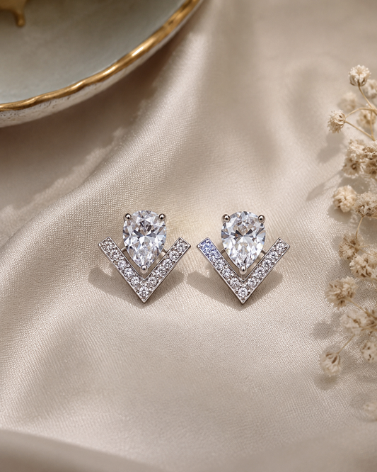 925 Sterling Silver Drop Swarovski Crystal Classic Earings- Silver Look