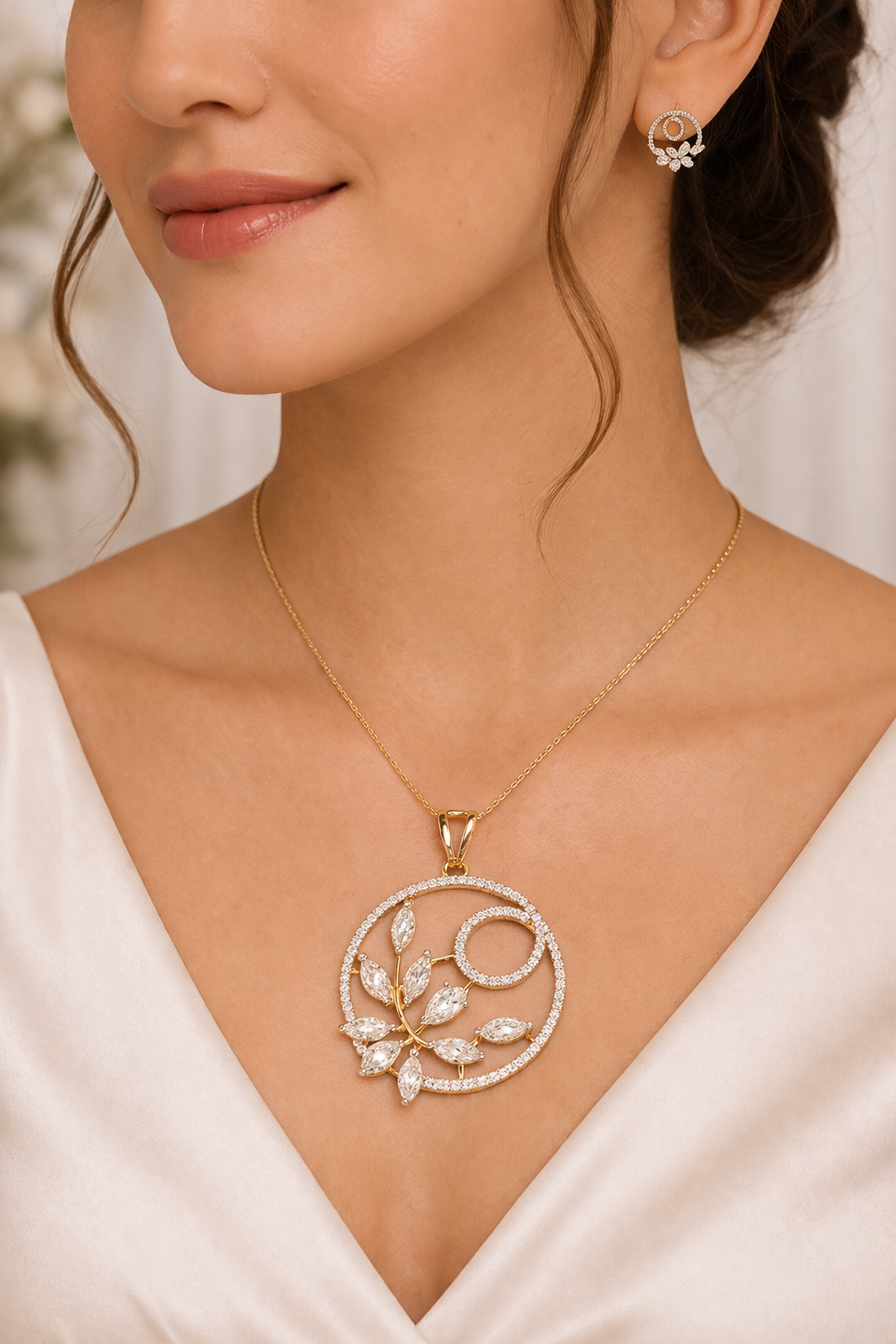 925 Sterling Silver Swarovski Crystal Floral Pendant Set