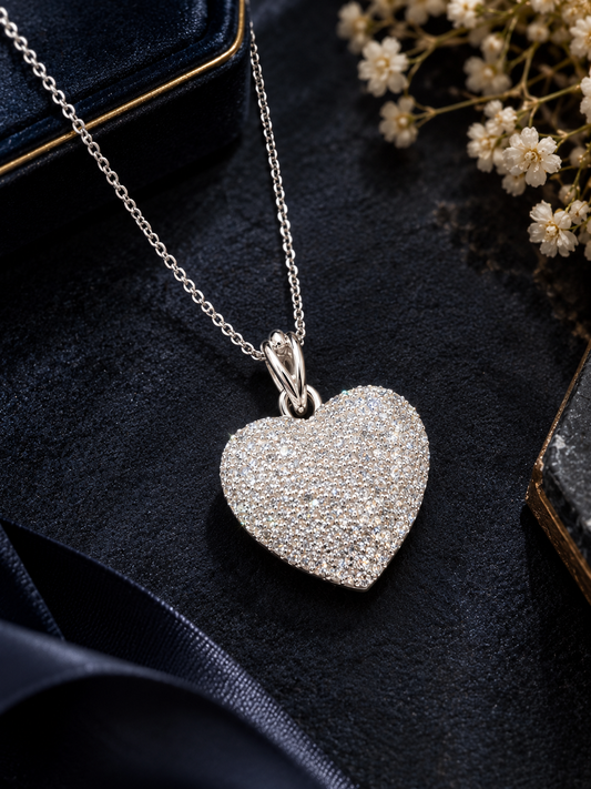 925 Sterling Silver Swarovski Crystals 3D Heart Pendant
