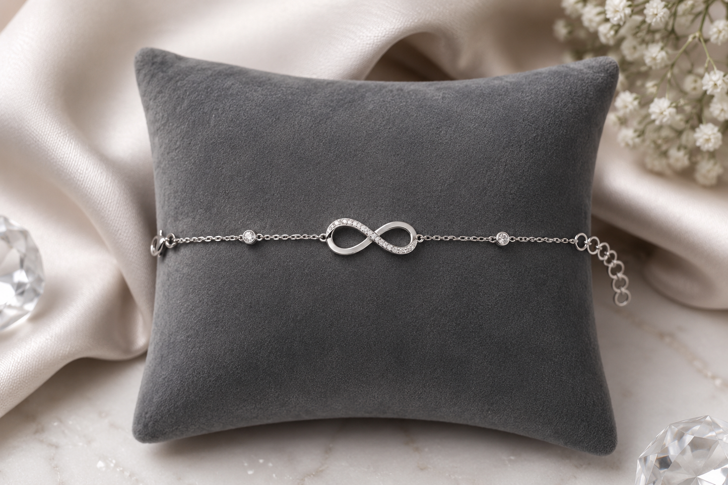 925 Sterling Silver Swarovski Crystal Infinity Tennis Bracelet Silver Look