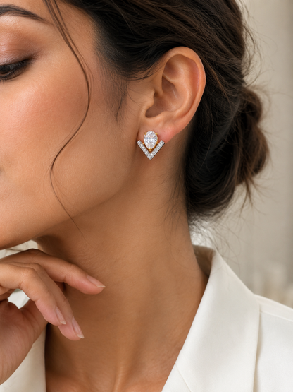 925 Sterling Silver Drop Swarovski Crystal Classic Earings- Gold Look