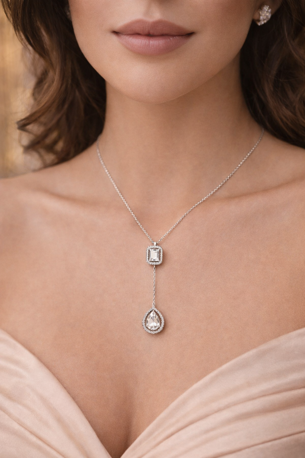 925 Sterling Silver Twin Drop Swarovski Pendant