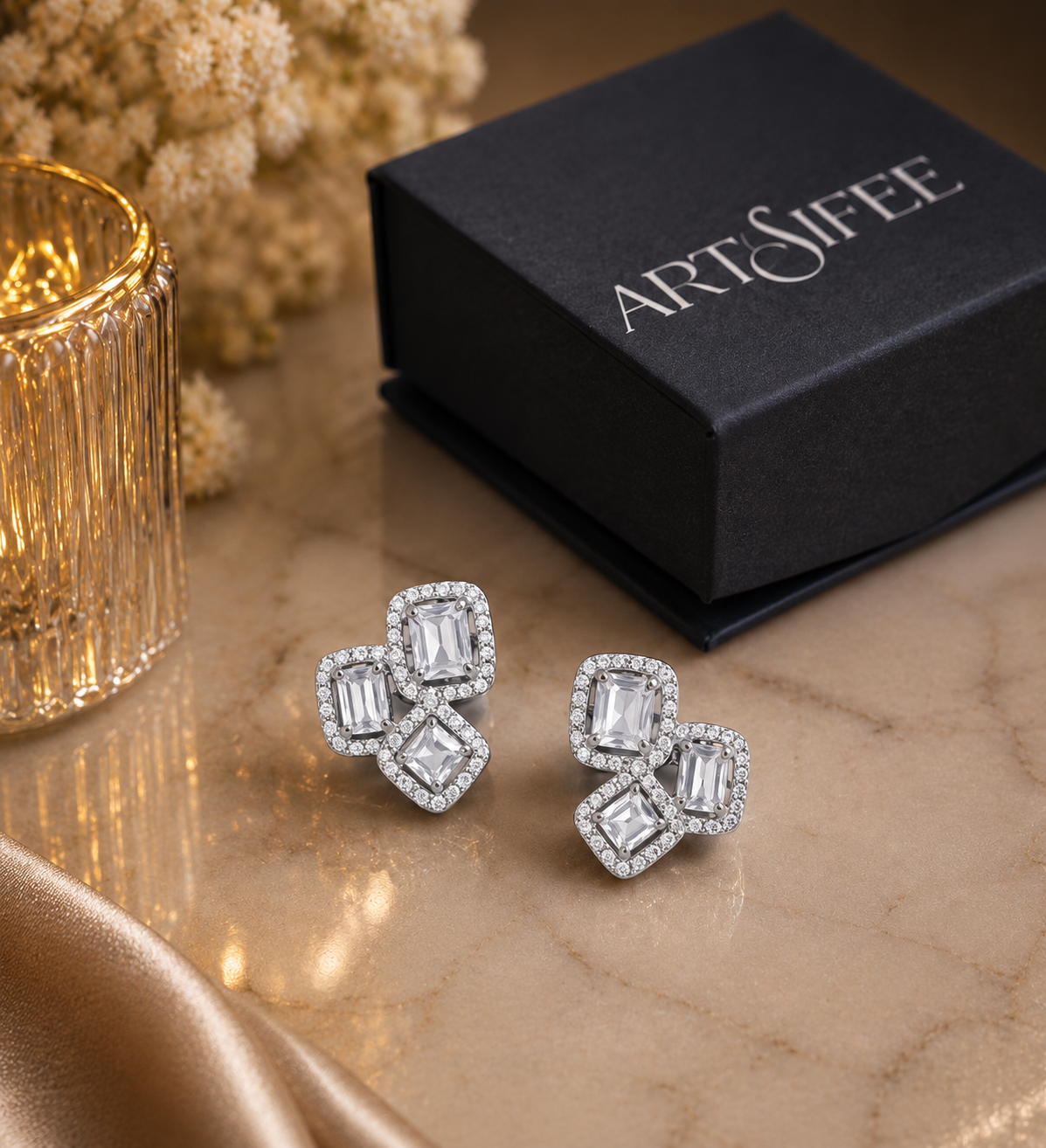925 Sterling Silver Swarovski Octo And Princess Cut Studs