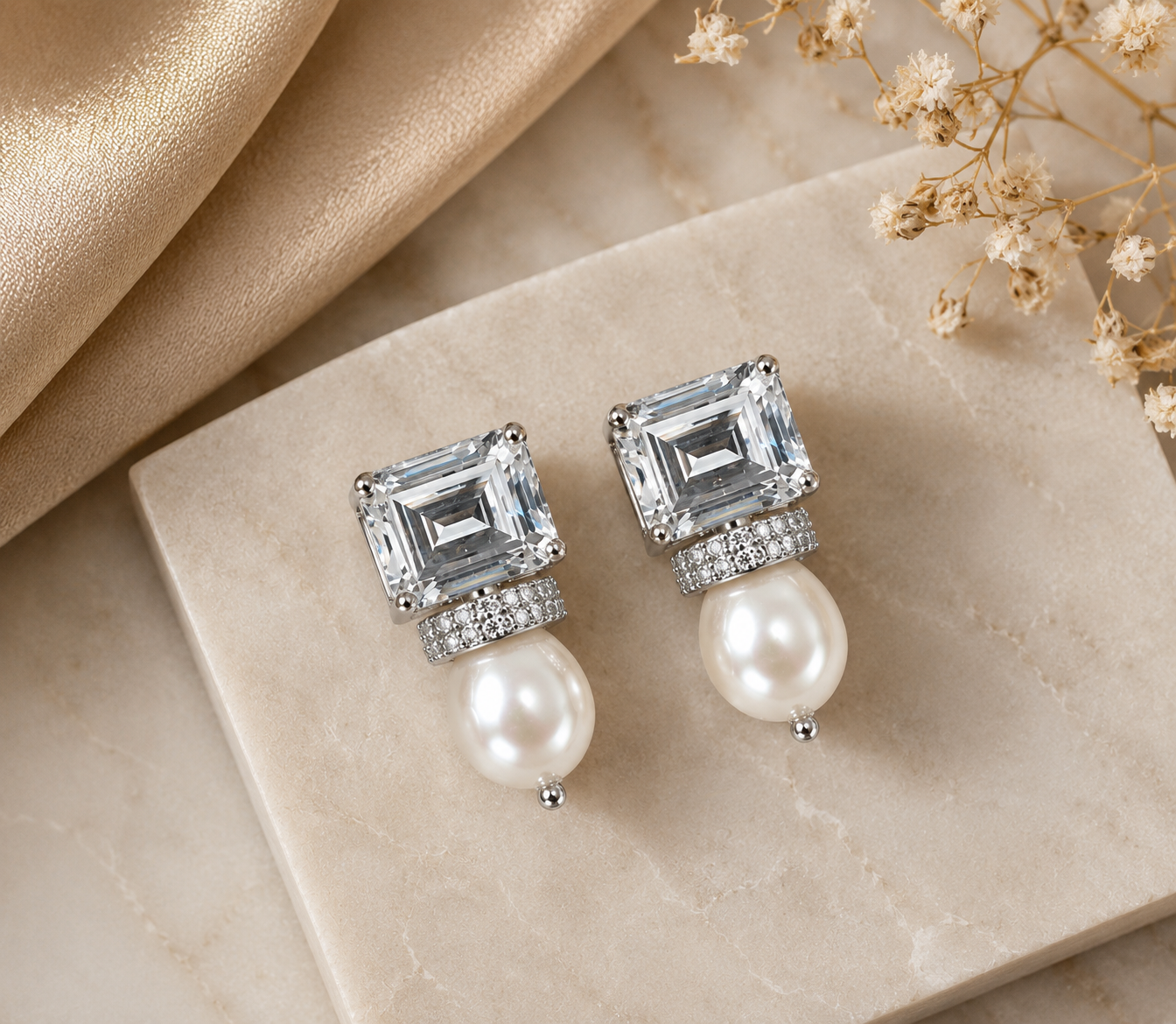 925 Sterling Silver Swarovski Octo  Pearl Studs