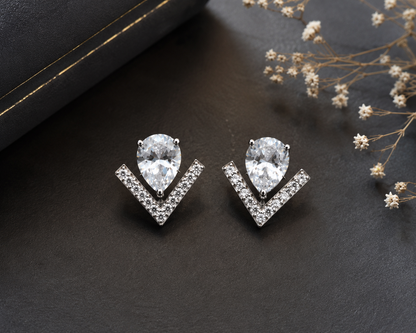 925 Sterling Silver Drop Swarovski Crystal Classic Earings- Silver Look