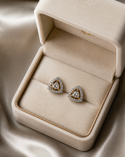 925 Sterling Silver Swarovski Trillion Cut Stud With Halo Setting